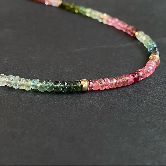 Watermelon Tourmaline Necklace Multi Tourmaline Choker Mixed color Bead Gemstone - Picture 5 of 8